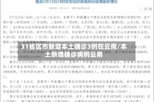 31省区市新增本土确诊3例在云南/本土新增确诊病例云南