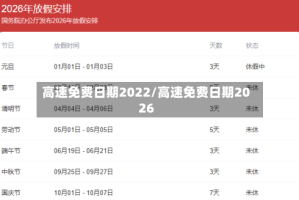 高速免费日期2022/高速免费日期2026