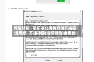 教程辅助“微乐湖北麻将万能开挂器通用版”开挂神器{透视辅助}全揭秘