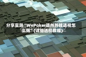 分享实测“WePoker德州外挂透视怎么用”(详细透视教程)