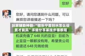 玩家辅助神器:“微乐宁夏划水怎么设置才能赢”详细分享装挂步骤教程