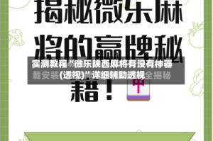 实测教程“微乐陕西麻将有没有神器(透视)”详细辅助透视
