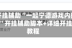 万能开挂辅助“一起宁德游戏内挂辅助视频”开挂辅助脚本+详细开挂安装教程