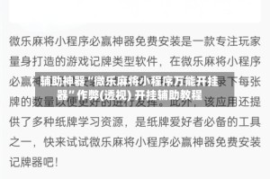 辅助神器“微乐麻将小程序万能开挂器”作弊(透视) 开挂辅助教程